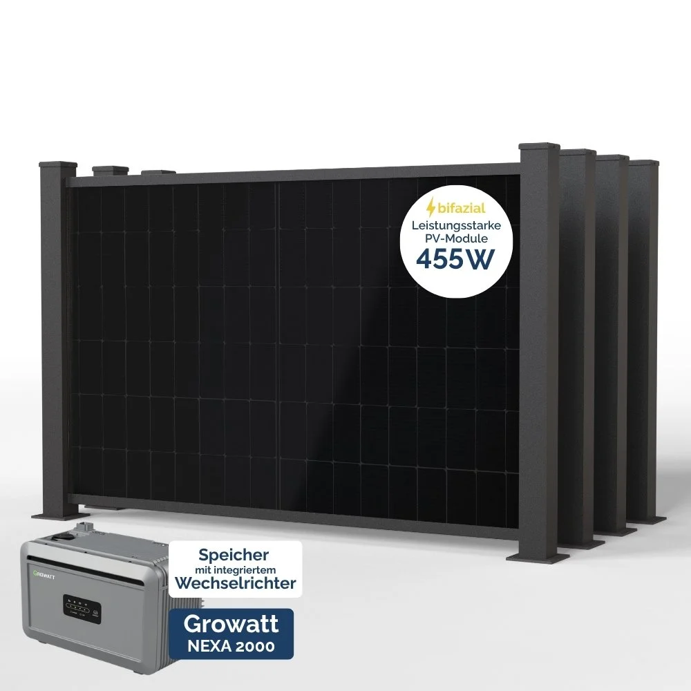 BasicPVence Solarzaun 1,25 x 7,4 m mit vier PV Modulen