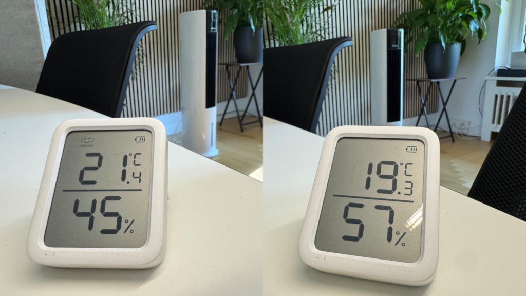 Klares Ergebnis: In nur einer Stunde hat der Probreeze OmniAir den 20 Quadratmeter großen Raum um über zwei Grad abgekühlt.