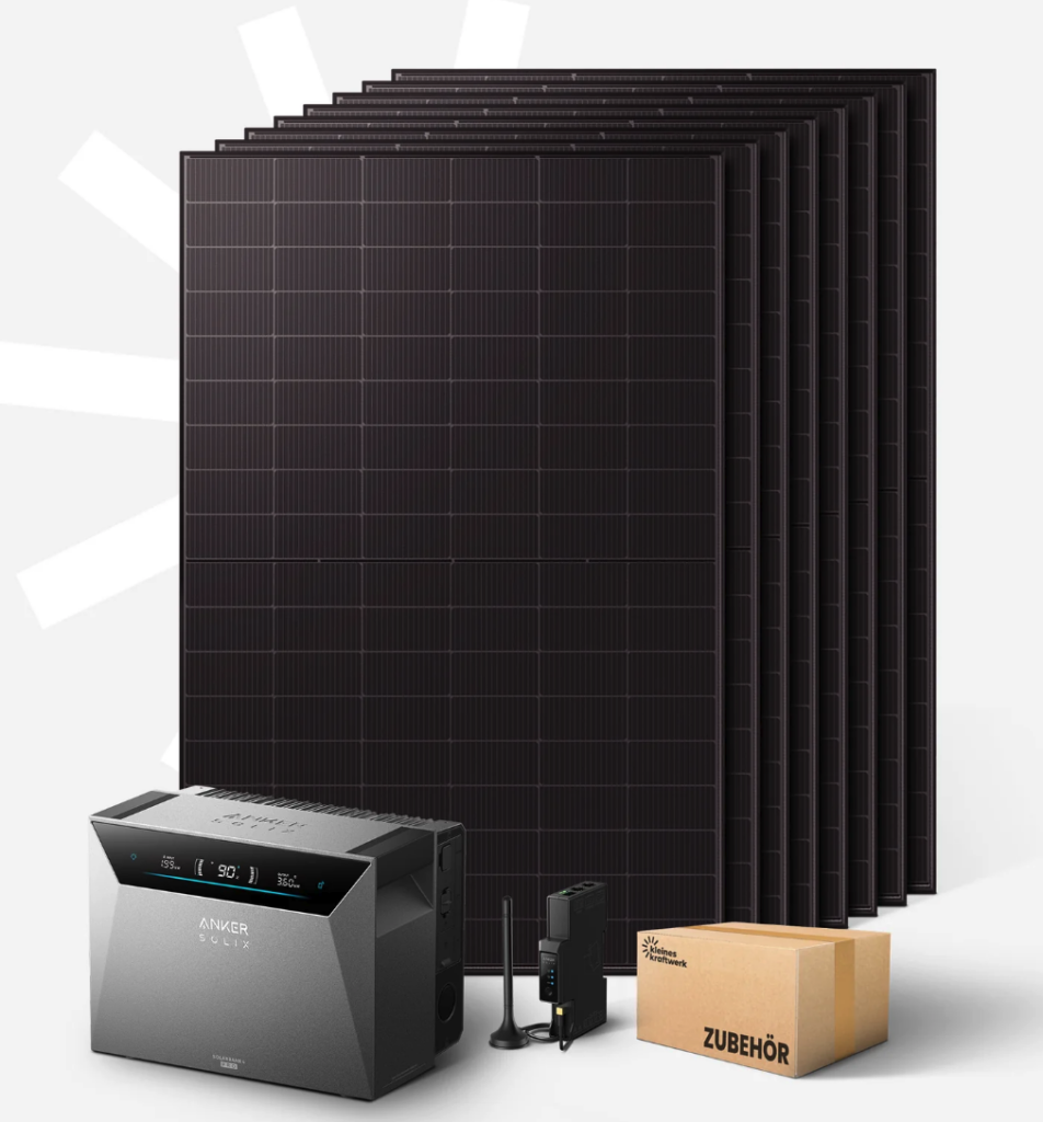 kleines kraftwerk Okta XL – 4000Wp Balkonkraftwerk mit Speicher Anker SOLIX Solarbank 4 Pro