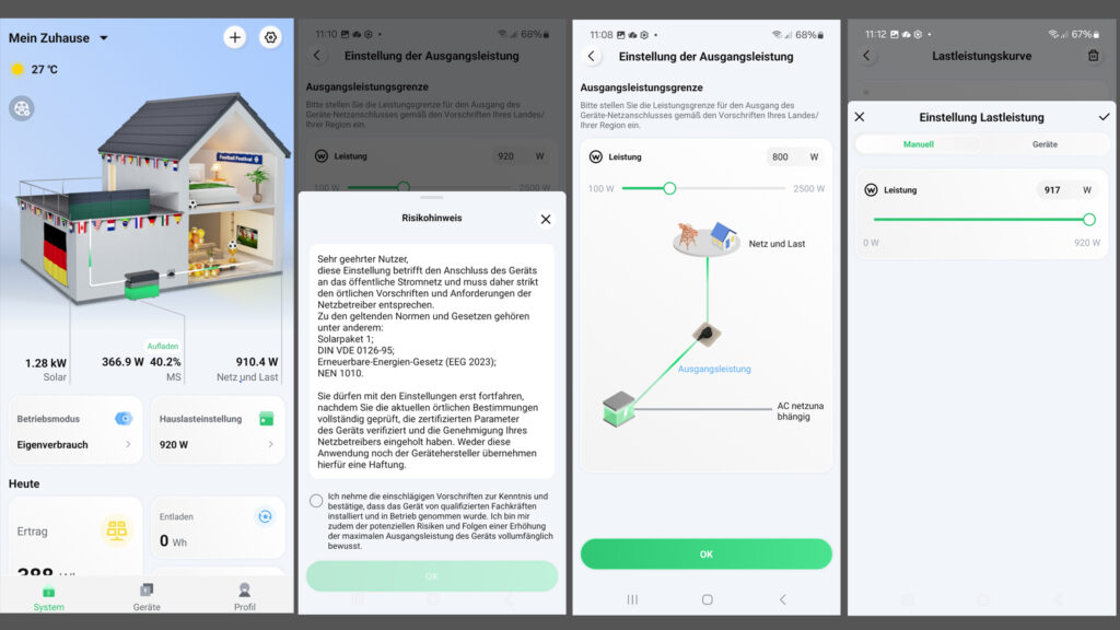 lastleistunggrenze-hoymiles-speicher Hoymiles App-Screenshots mit Warnhinweis