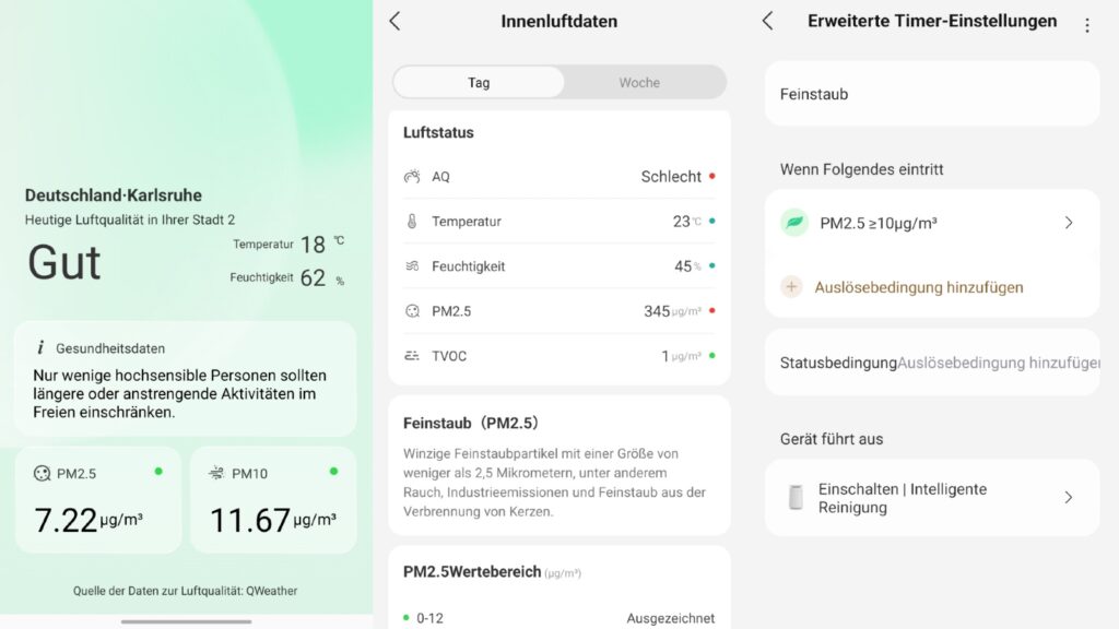 Die App liefert alle wichtigen Werte für Innen und Außen - damit lässt sich der Timer perfekt einstellen.