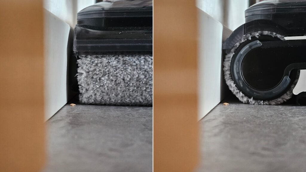 Ein bis zwei Zentimeter Abstand zur Kante muss man in Kauf nehmen - je nachdem ob man frontal oder parallel wischt.