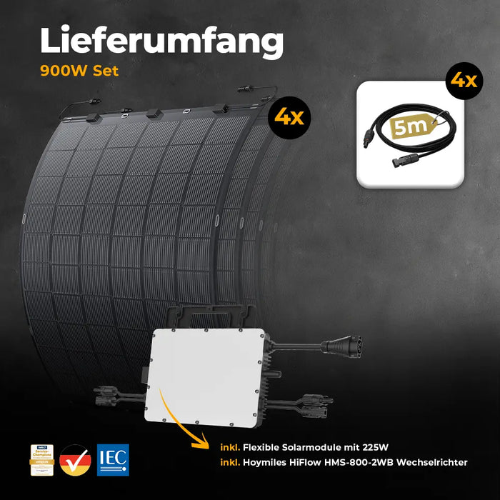 Solago Balkonkraftwerk 900 W mit flexiblen Modulen und Wechselrichter