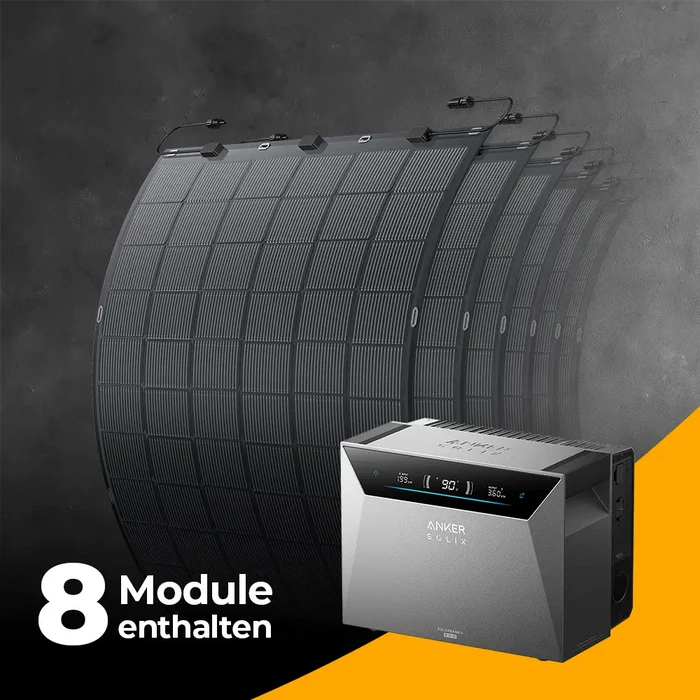 Solago Balkonkraftwerk 1.800 W mit flexiblen Modulen und Anker SOLIX 4 Pro