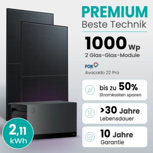 tepto 1000 W Balkonkraftwerk mit Avocado 22 Pro