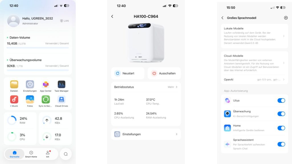 Die UGREEN App für den HomeAgent ist sehr umfangreich und es dauert etwas, bis man in ihr zurechtfindet.