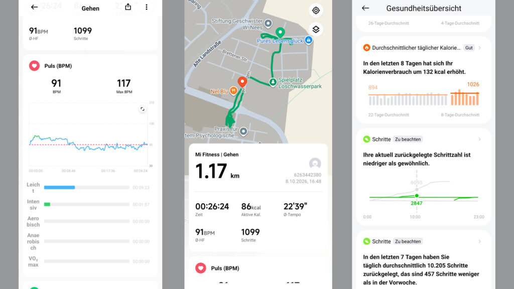 Die Messdaten aus dem Trackingmodus beim Gehen fließen in die Gesundheitsübersicht mit ein