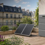 SigenMate 2700 Ultra mit zwei Zusatzakkus und Solarmodulen auf einer Dachterrasse